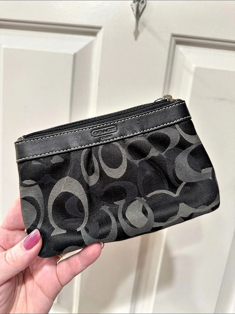 Coach Signature Canvas Cosmetic Case in Black & Gray